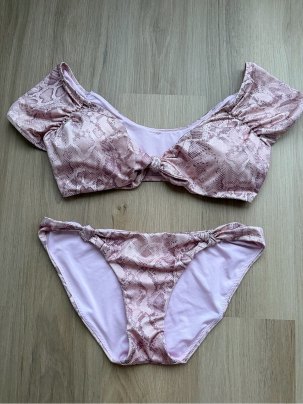 Victoria’s Secret Pink Snakeskin Bikini Set Blush Snake Print Knotted Swimwear